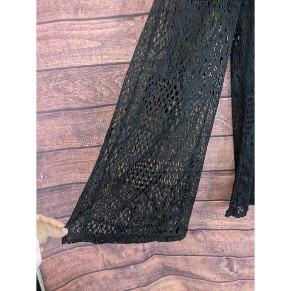 Y2K Small Pants Wide Black Crochet Lace Boho Whimsigoth Elastic Band Grunge - Picture 3 of 6